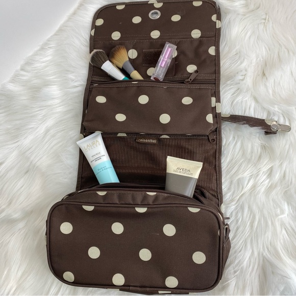 Reisenthel Hanging Brown Polka Dot Wrap Cosmetic Toiletry Travel Bag - Picture 2 of 10